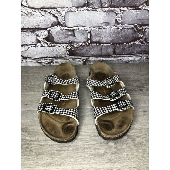 BIRKENSTOCK PAPILLIO Black White Leather Footbed Sandals Women’s Sz 38EU/7.5M US - Picture 2 of 16